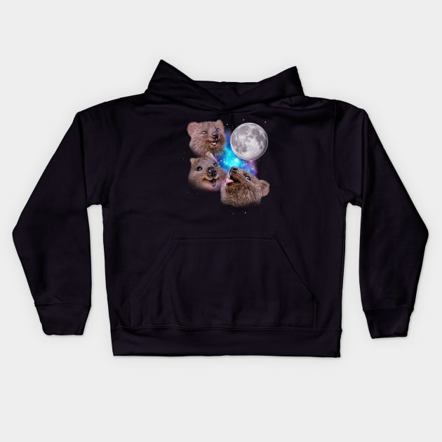 Three Quokkas Howl at the Moon Kids Hoodie by darklordpug